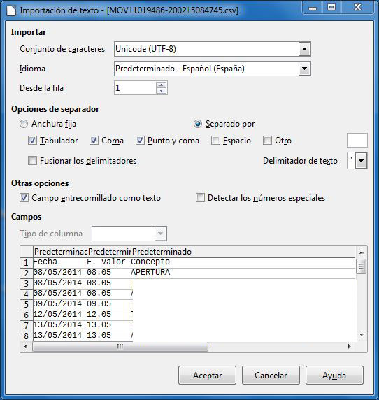 Abrir con LibreOffice formatos CSV