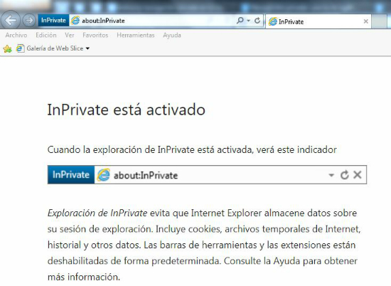 Modo inPrivate de Internet Explorer