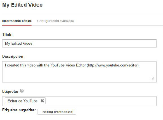 Configuración de opciones del video en YouTube
