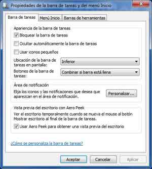 Propiedades barra tareas de Windows 7