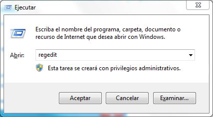 Regedit para abrir el registro de Windows