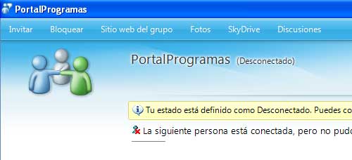 Ventana de un grupo en Windows Live Messenger
